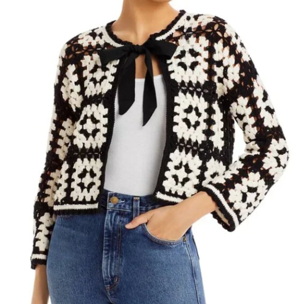 Alice + Olivia Anderson Crochet Cropped Cardigan Sweater NWT